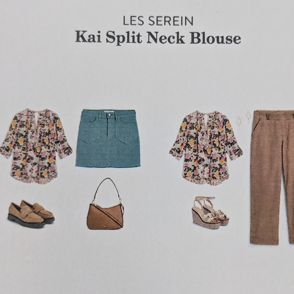 🩵 Les Serein Kai Split Neck Blouse NWT Size M Stitch Fix Exclusive - Picture 7 of 9